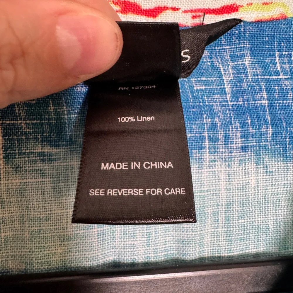 Ali Miles Small Multicolor Linen Button Up Abstract Print Button Front Shirt - Picture 5 of 6